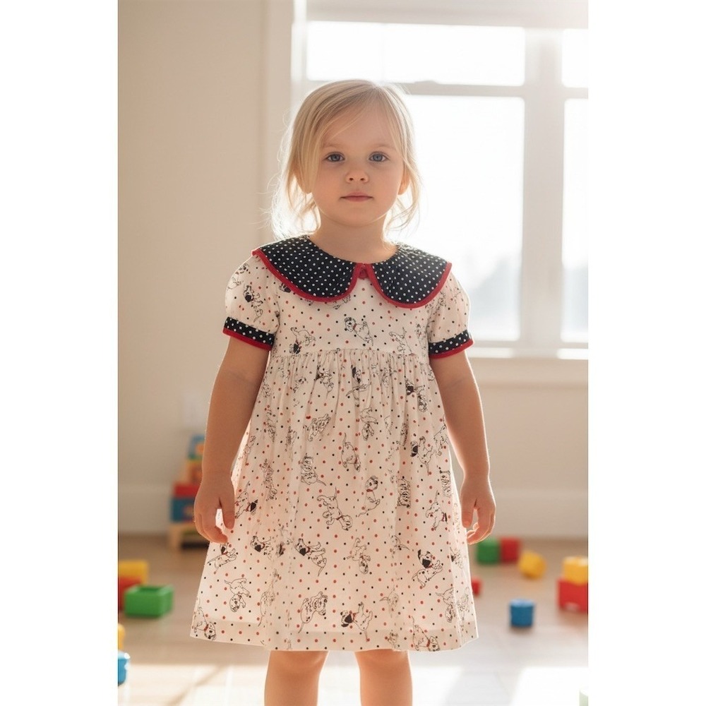 Disney Store 101 Dalmatians Dress Girls Size 5 White Puppy Print Polka Dot